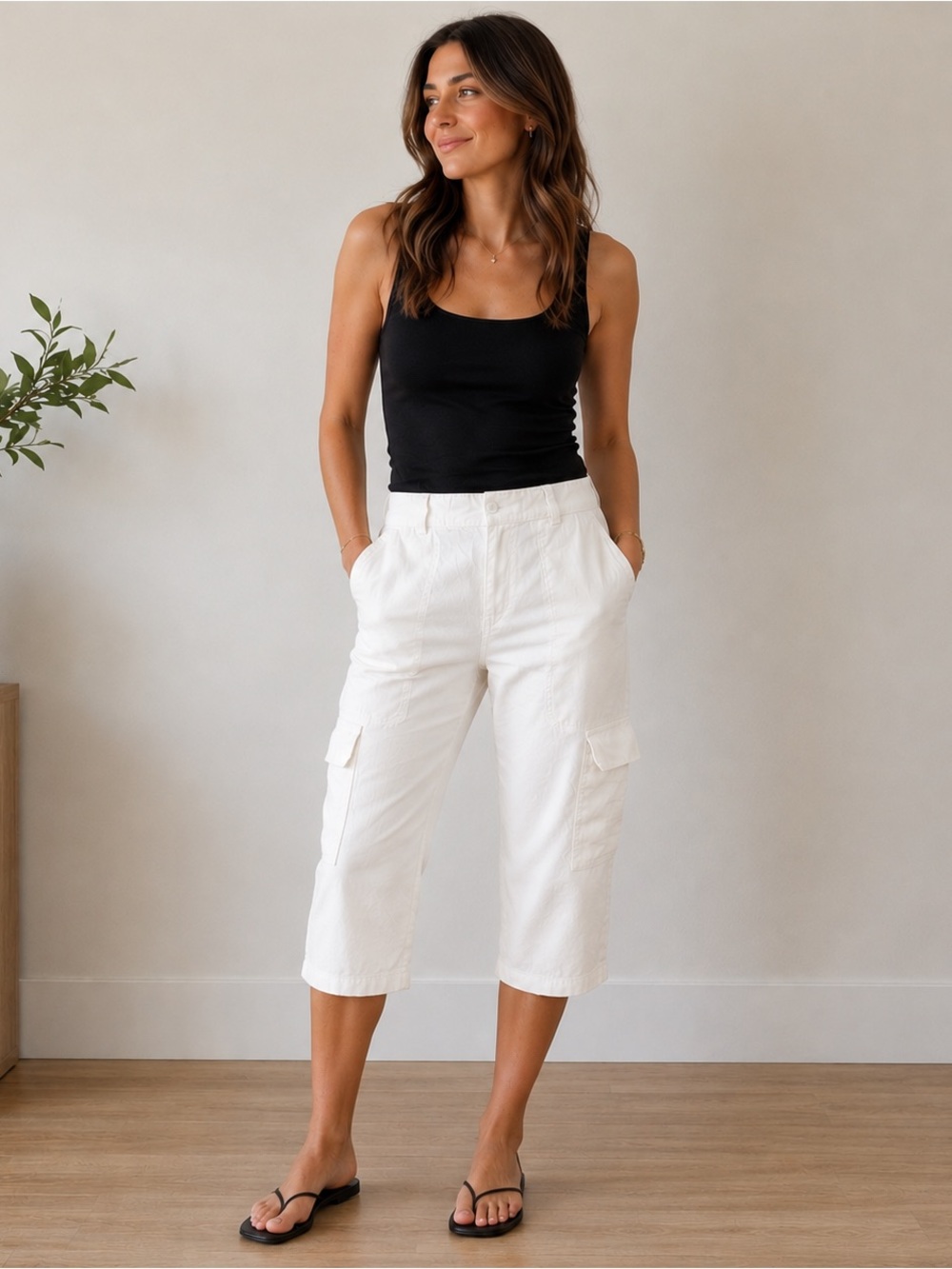 Eileen Fisher White Linen Blend Cargo Capri Pants Women’s Size 4 Relaxed